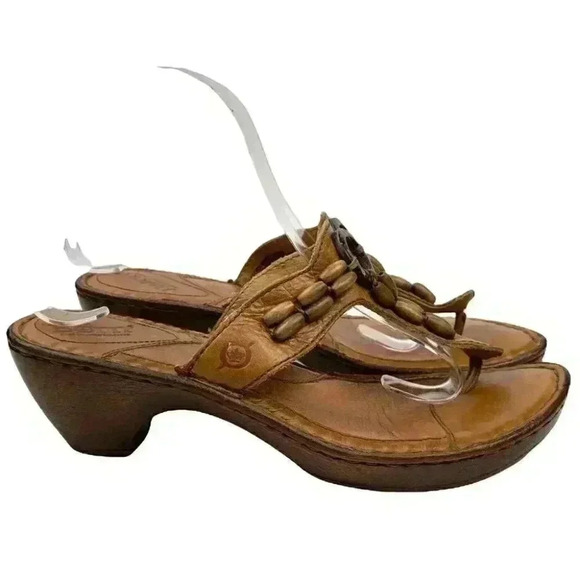 Born sandals sz 7 38 brown leather tribal print chunky platforms south western - Picture 1 of 13